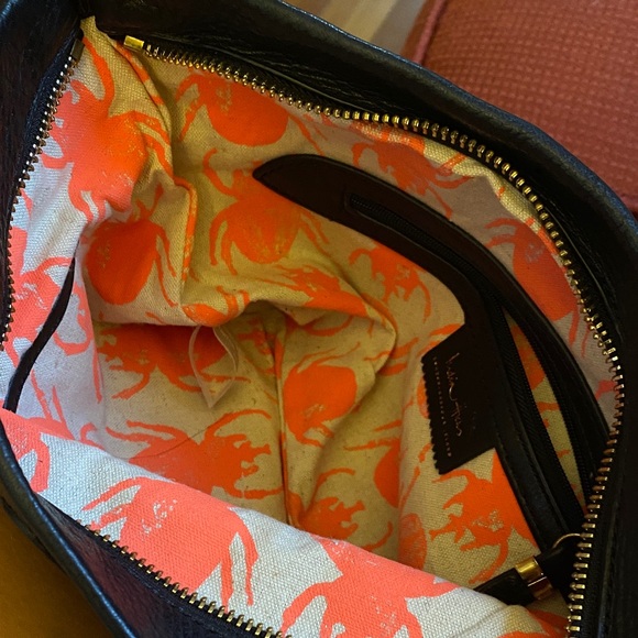 India Hicks Carmen fold over Black Leather Clutch with tassel - Picture 6 of 8